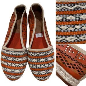 COBRA SOCIETY Orange Woven Wool Tapestry Leather Ikat Espadrilles Flats 39 9